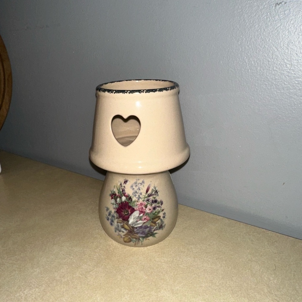 Floral Ceramic Candle Holder with Heart Cutout